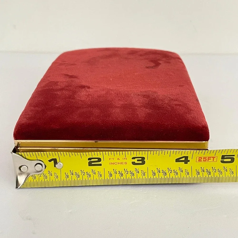 Vintage Mele Red Velvet Jewelry Travel Case Gold Tone Trim Clamshell Organizer‎